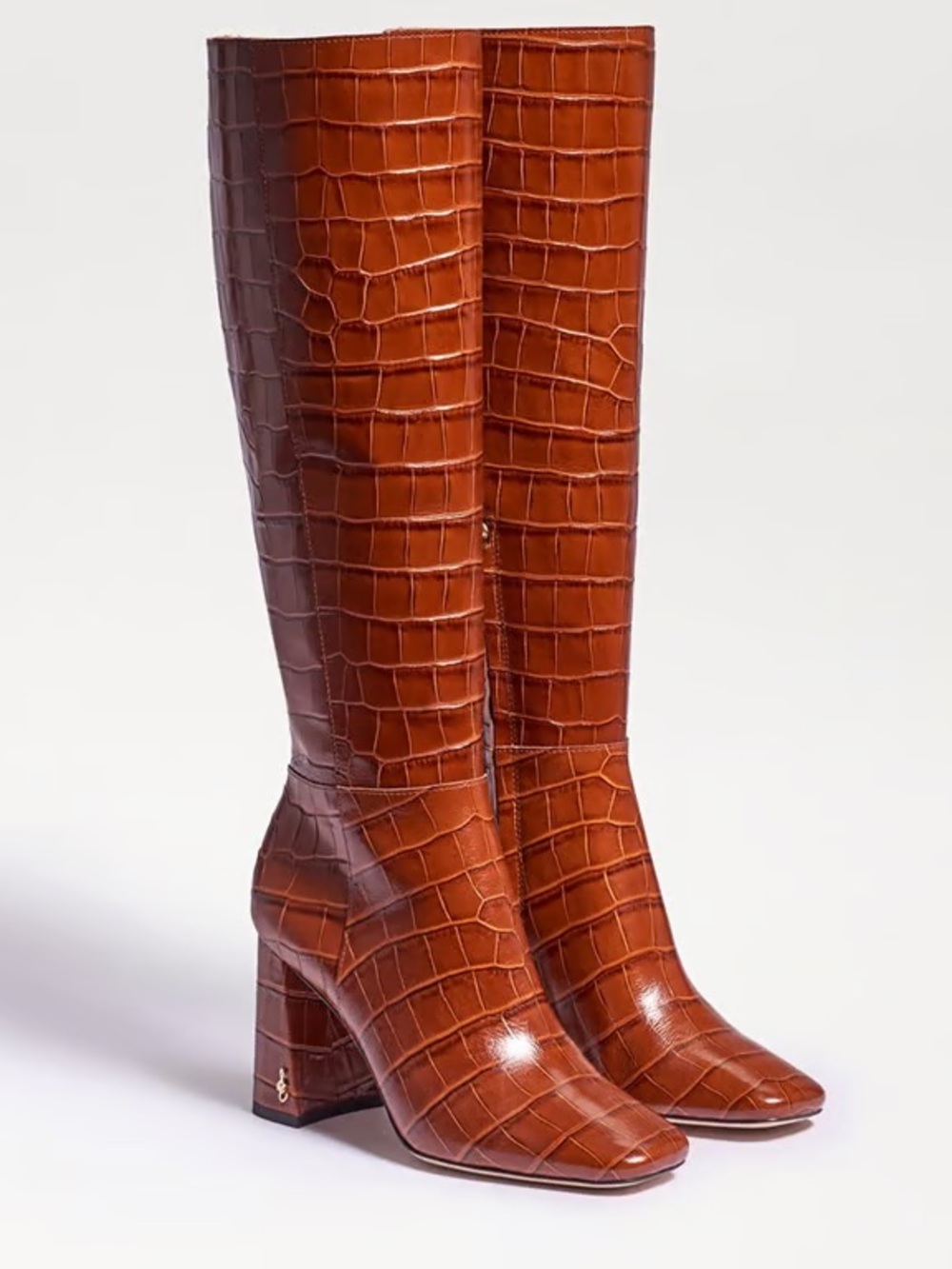 Sam Edelman knee high Clarem embossed croc leather tawny brown boots size 6